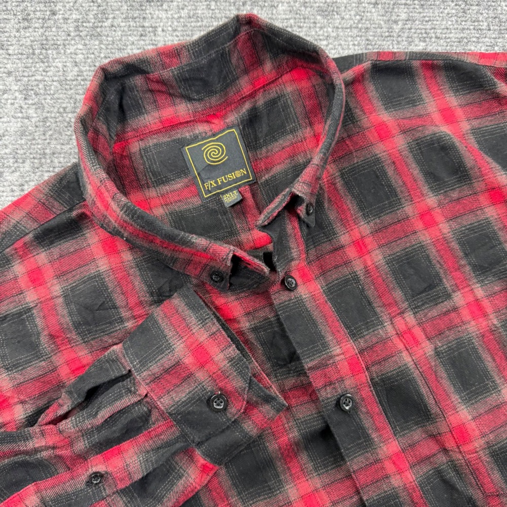 F/X Fusion Button Down Shirt 2XLT Red Black Plaid Flannel Long Sleeve Men's